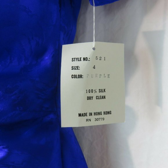 Vintage 80s Knee Length Silk Dress XS Purple Knotted Front Gathered Sleeve NWT - Picture 11 of 12